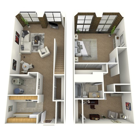 Floor plan for 1 bed, 1 bath, 1307 sqft