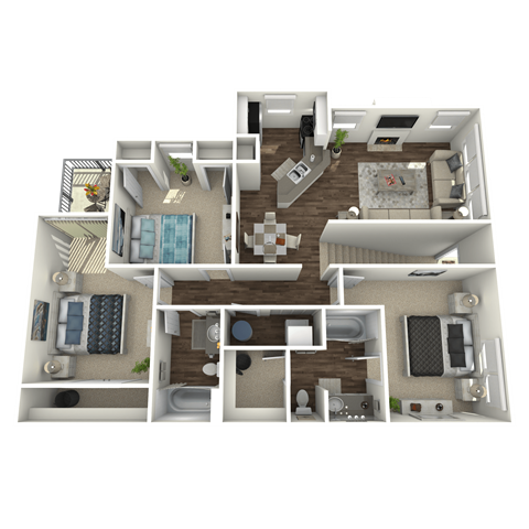Floor plan for 3 beds, 2 baths, 1282 sqft