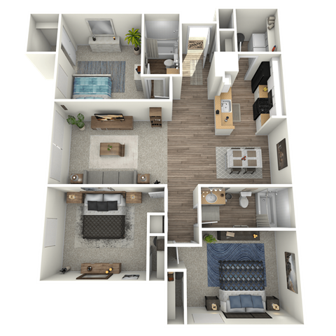 Floor plan for 3 beds, 2 baths, 1286 sqft