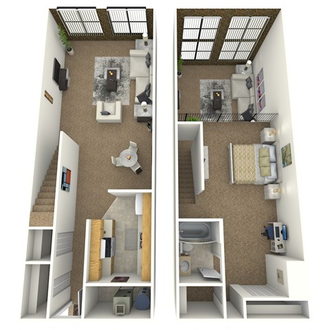 Floor plan for 1 bed, 1 bath, 1307 sqft