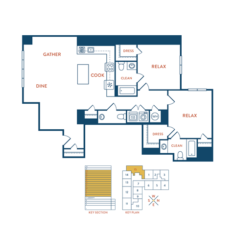 Floor plan for 2 beds, 2.5 baths, 1326 sqft