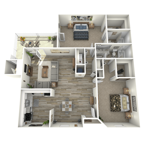 Floor plan for 2 beds, 2 baths, 1330 sqft