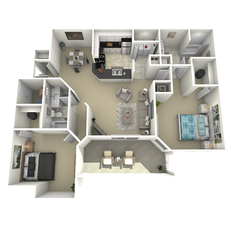 Floor plan for 2 beds, 2 baths, 1340 sqft