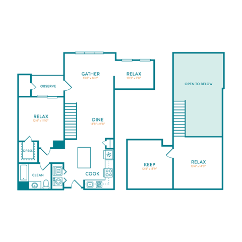 Floor plan for 1 bed, 1 bath, 1346 sqft