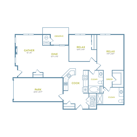Floor plan for 2 beds, 2 baths, 1352 sqft