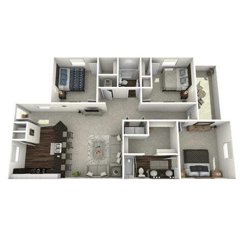 Floor plan for 3 beds, 2 baths, 1371 sqft