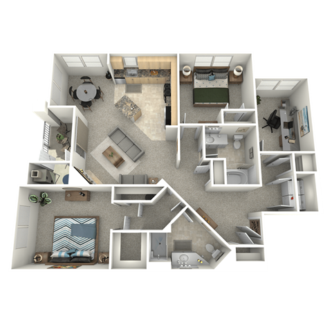 Floor plan for 2 beds, 2 baths, 1391 sqft