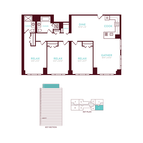 Floor plan for 3 beds, 2 baths, 1412 sqft