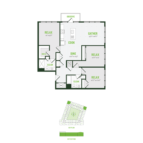 Floor plan for 3 beds, 2 baths, 1412 sqft