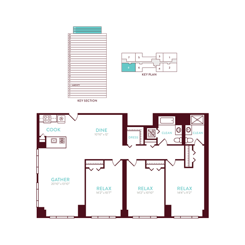 Floor plan for 3 beds, 2 baths, 1419 sqft