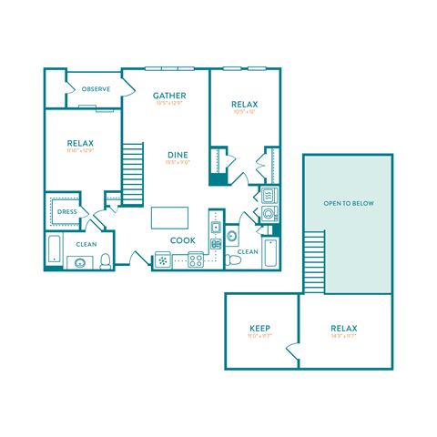 Floor plan for 2 beds, 2 baths, 1426 sqft