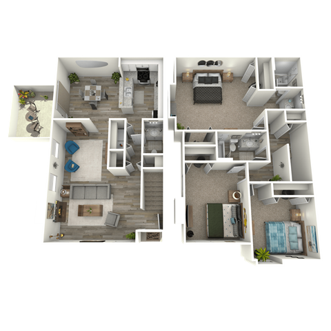 Floor plan for 3 beds, 2.5 baths, 1438 sqft