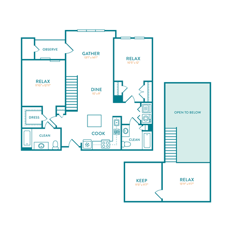 Floor plan for 2 beds, 2 baths, 1455 sqft