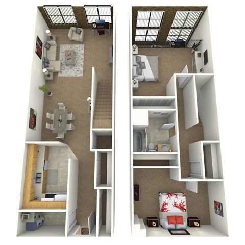 Floor plan for 2 beds, 1 bath, 1385 sqft