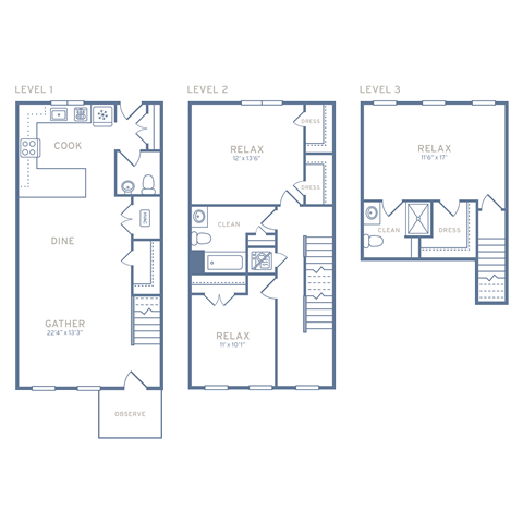 Floor plan for 3 beds, 2.5 baths, 1472 sqft