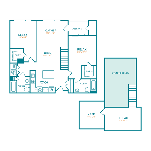 Floor plan for 2 beds, 2 baths, 1487 sqft
