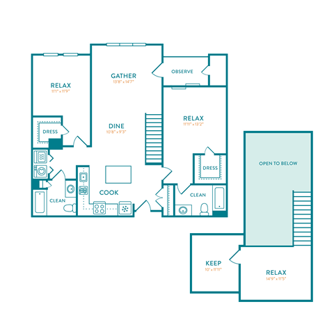 Floor plan for 2 beds, 2 baths, 1504 sqft