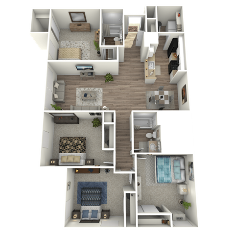 Floor plan for 4 beds, 2 baths, 1509 sqft