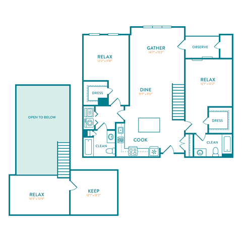 Floor plan for 2 beds, 2 baths, 1572 sqft