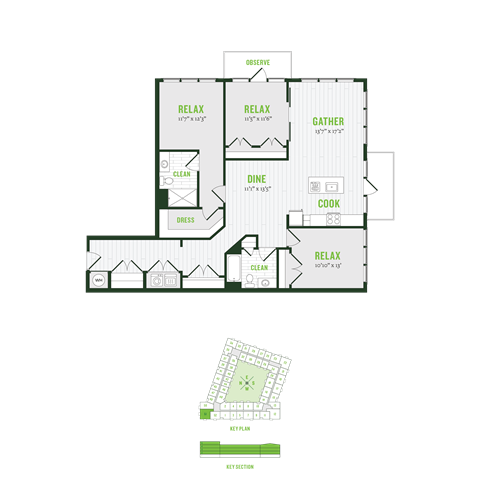 Floor plan for 3 beds, 2 baths, 1573 sqft