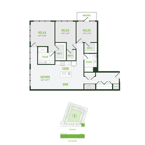 Floor plan for 3 beds, 2 baths, 1613 sqft