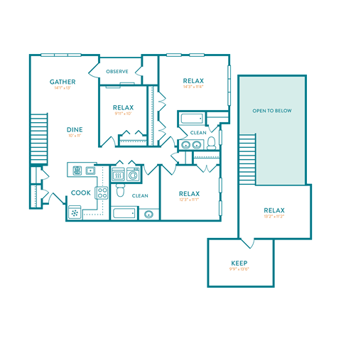 Floor plan for 3 beds, 2 baths, 1668 sqft