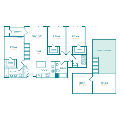 Floor plan for 3 beds, 2 baths, 1838 sqft