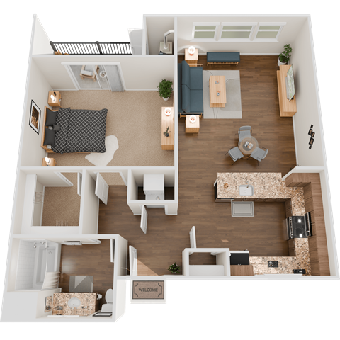 Floor plan for 1 bed, 1 bath, 862 sqft