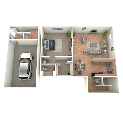 Floor plan for 1 bed, 1 bath, 970 sqft