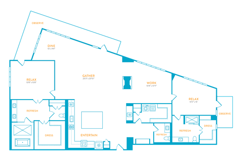 Floor plan for 2 beds, 2.5 baths, 2420 sqft