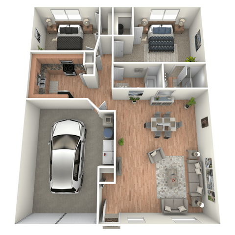 Floor plan for 2 beds, 2 baths, 1250 sqft