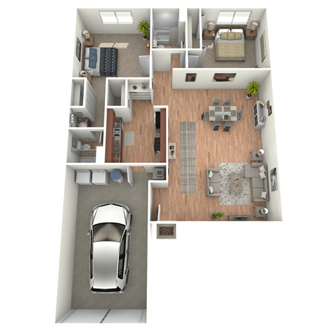 Floor plan for 2 beds, 2 baths, 1300 sqft