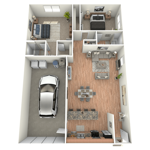 Floor plan for 2 beds, 2 baths, 1330 sqft