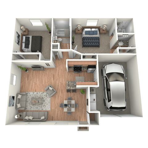 Floor plan for 2 beds, 2 baths, 1350 sqft