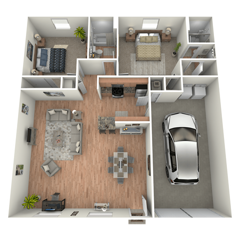 Floor plan for 2 beds, 2 baths, 1350 sqft