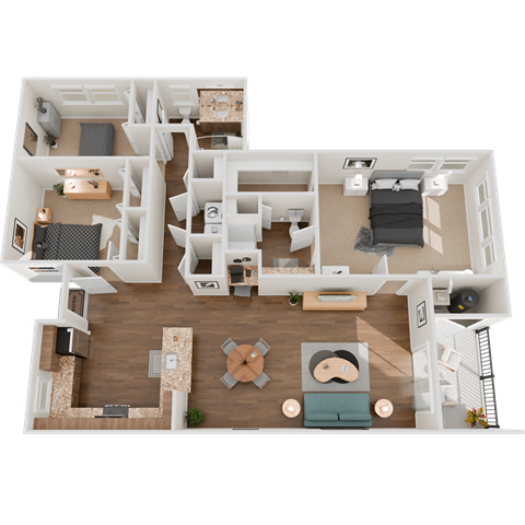 Floor plan for 3 beds, 2 baths, 1243 sqft
