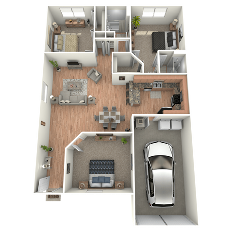 Floor plan for 3 beds, 2 baths, 1320 sqft
