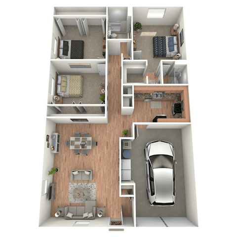 Floor plan for 3 beds, 2 baths, 1480 sqft