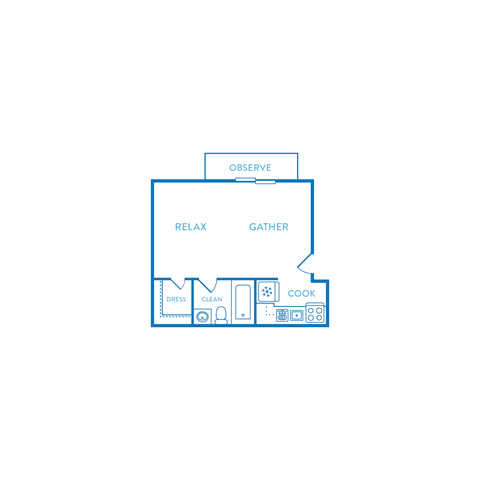 Floor plan for studio, 1 bath, 400 sqft