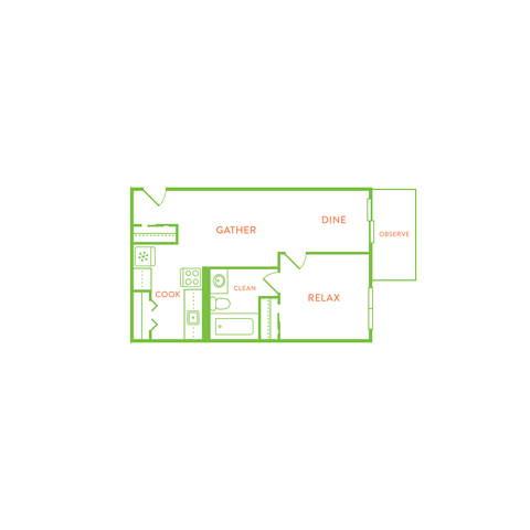 Floor plan for 1 bed, 1 bath, 425 sqft
