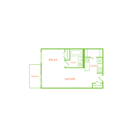 Floor plan for studio, 1 bath, 425 sqft