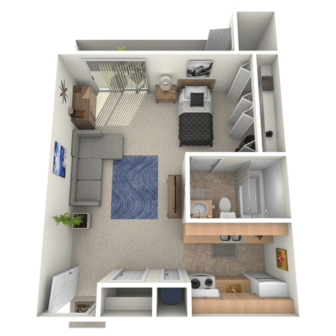 Floor plan for studio, 1 bath, 430 sqft