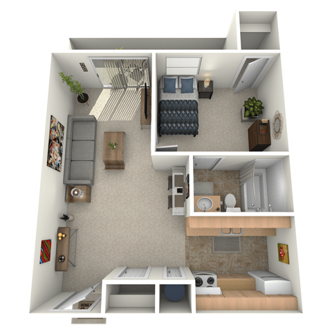 Floor plan for 1 bed, 1 bath, 430 sqft