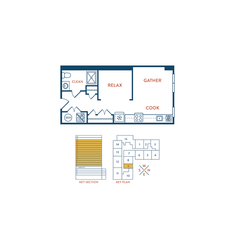 Floor plan for studio, 1 bath, 477 sqft