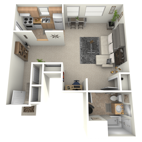 Floor plan for studio, 1 bath, 500 sqft