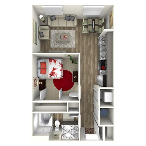 Floor plan for 1 bed, 1 bath, 529 sqft