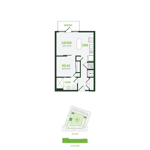 Floor plan for studio, 1 bath, 542 sqft