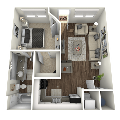 Floor plan for 1 bed, 1 bath, 552 sqft