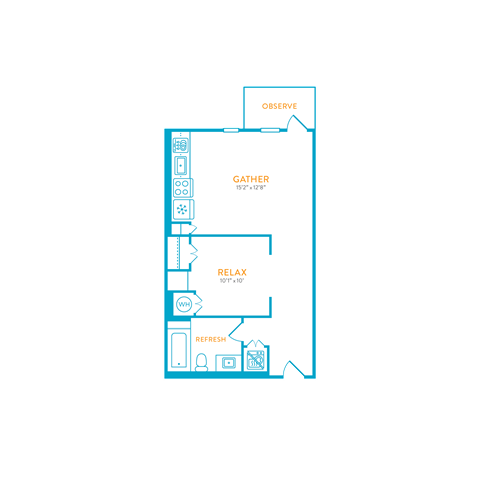 Floor plan for studio, 1 bath, 554 sqft