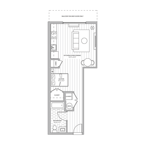 Floor plan for studio, 1 bath, 560 sqft